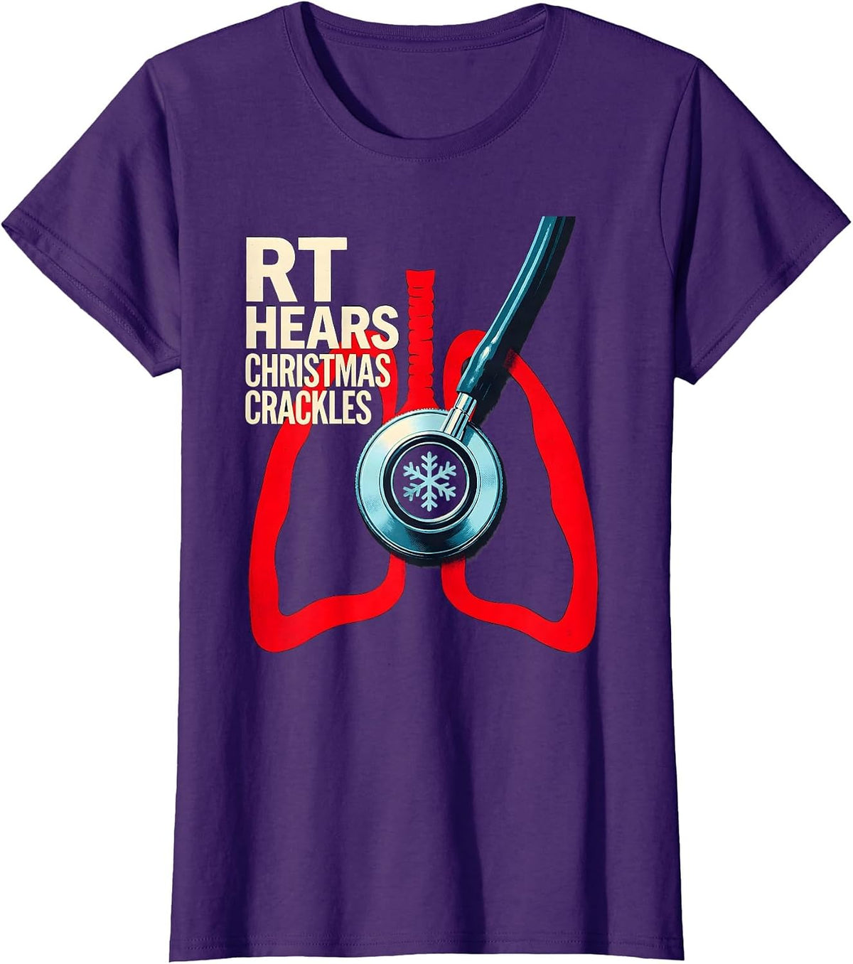 Women's RT Hears Christmas Crackles Funny Nurse Christmas ICU ER RT T-Shirt - Purple