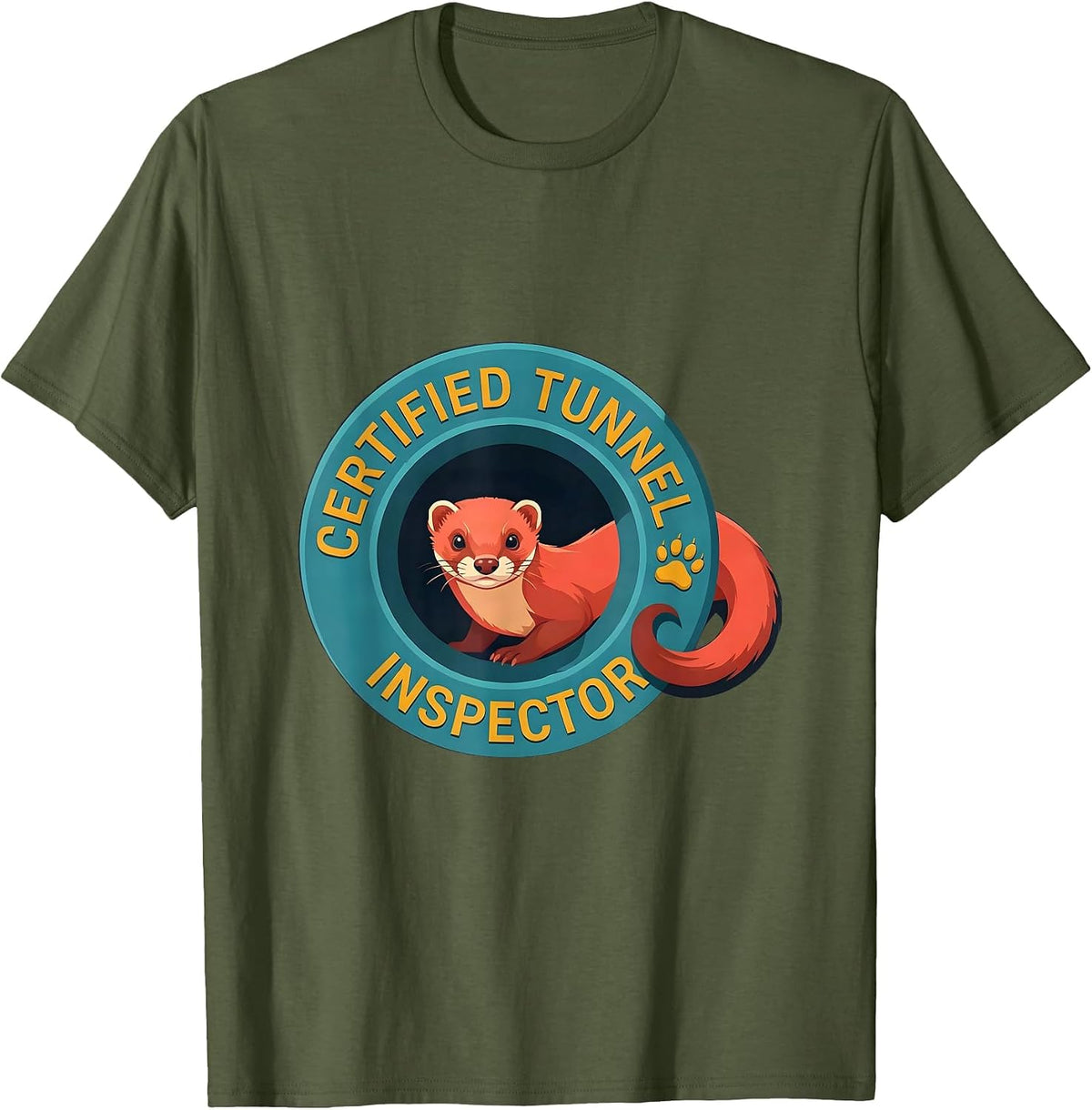 Men's Certified Tunnel Inspector Ferret Lover Funny Gift T-Shirt - Olive Green
