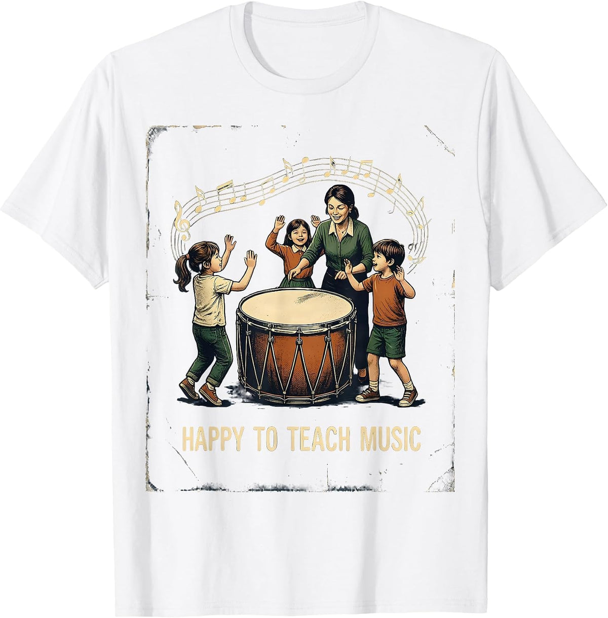 Men's Happy To Teach Music Vintage Music Teacher Back To School T-Shirt - White