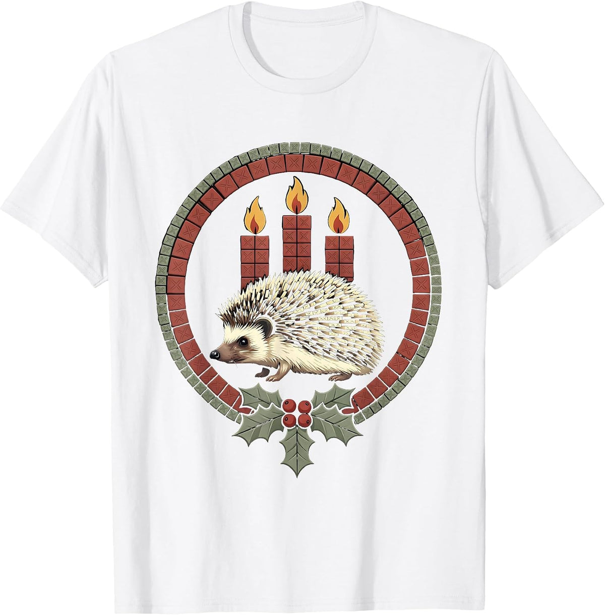Men's Sealed Hedgehog Advent Badge Cute Christmas Animal Lover T-Shirt - White