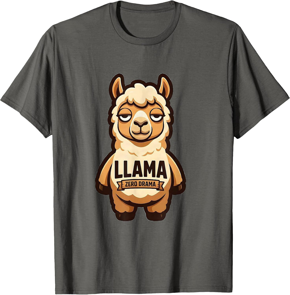 Men's Llama Zero Drama Funny Llama Lover Alpaca Enthusiast Novelty T-Shirt - Asphalt Grey
