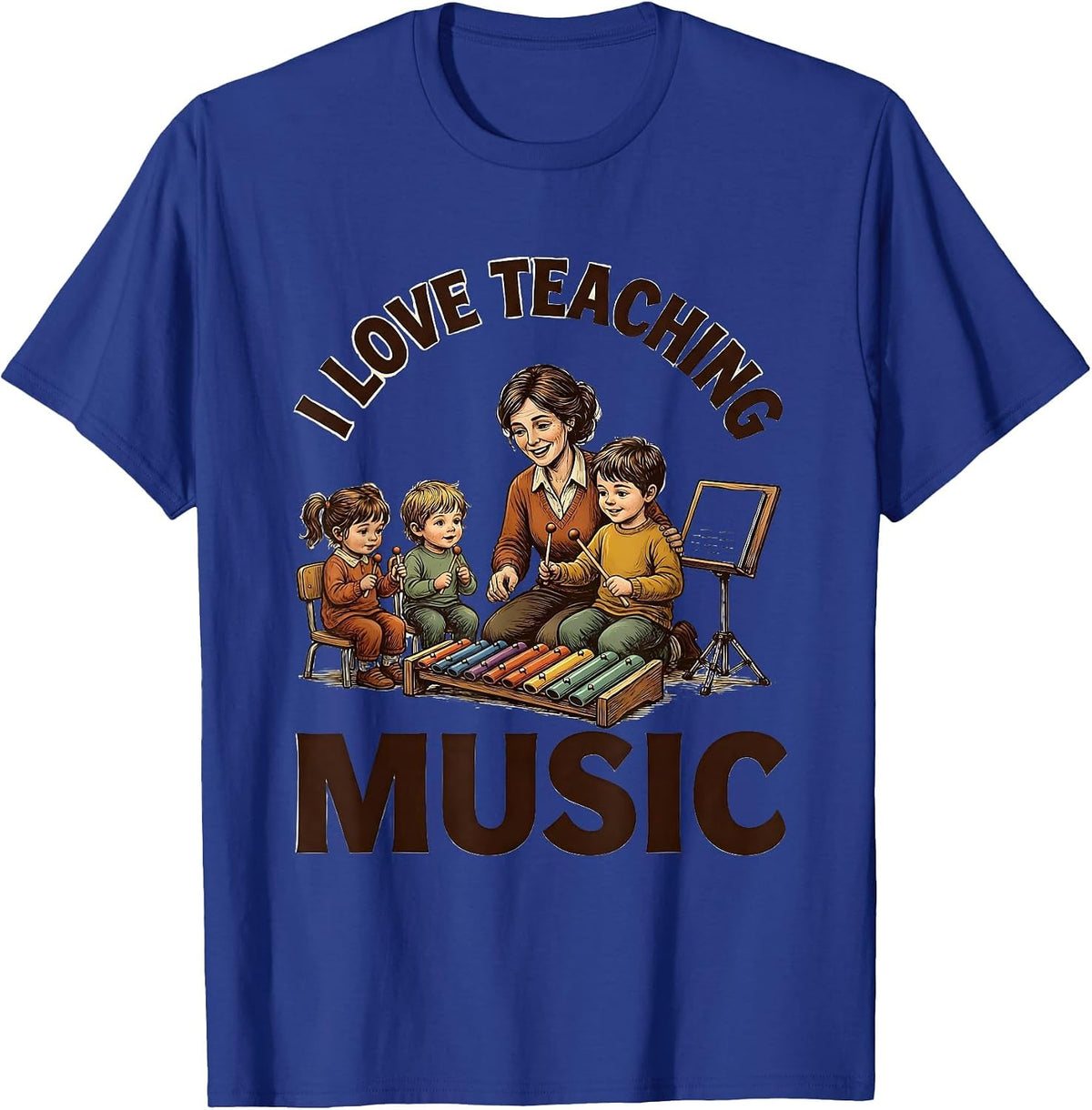 Men's I Love Teaching Music Cheerful Music Teacher Back To School T-Shirt - Royal Blue