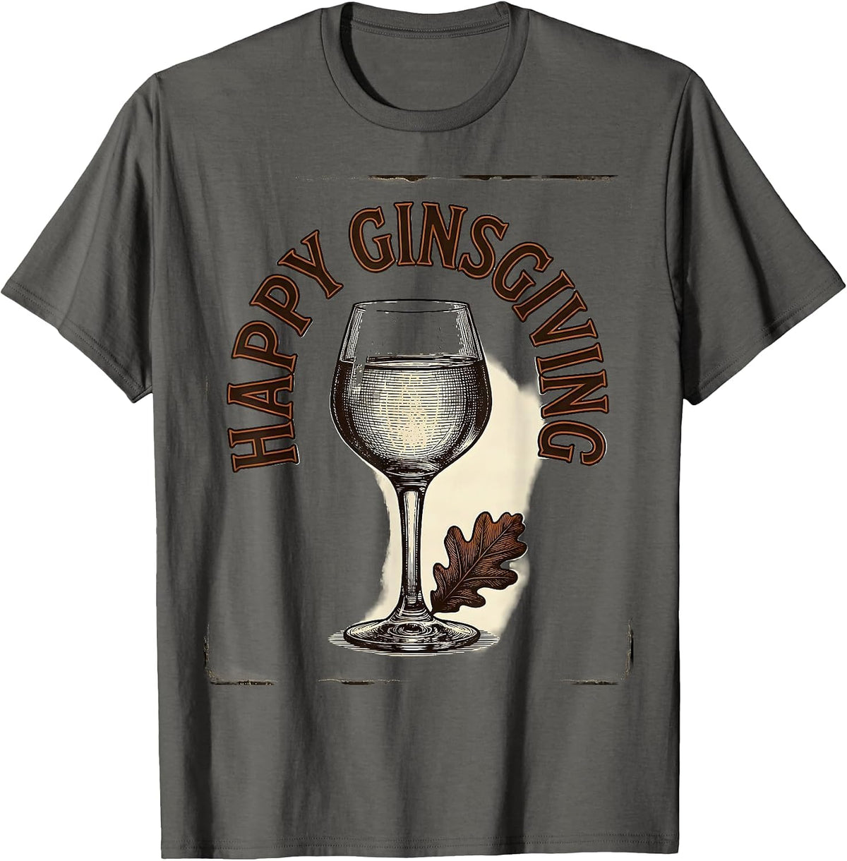 Happy Ginsgiving Vintage Drinking Humor Gin Lover Gifts T-Shirt - Asphalt Grey