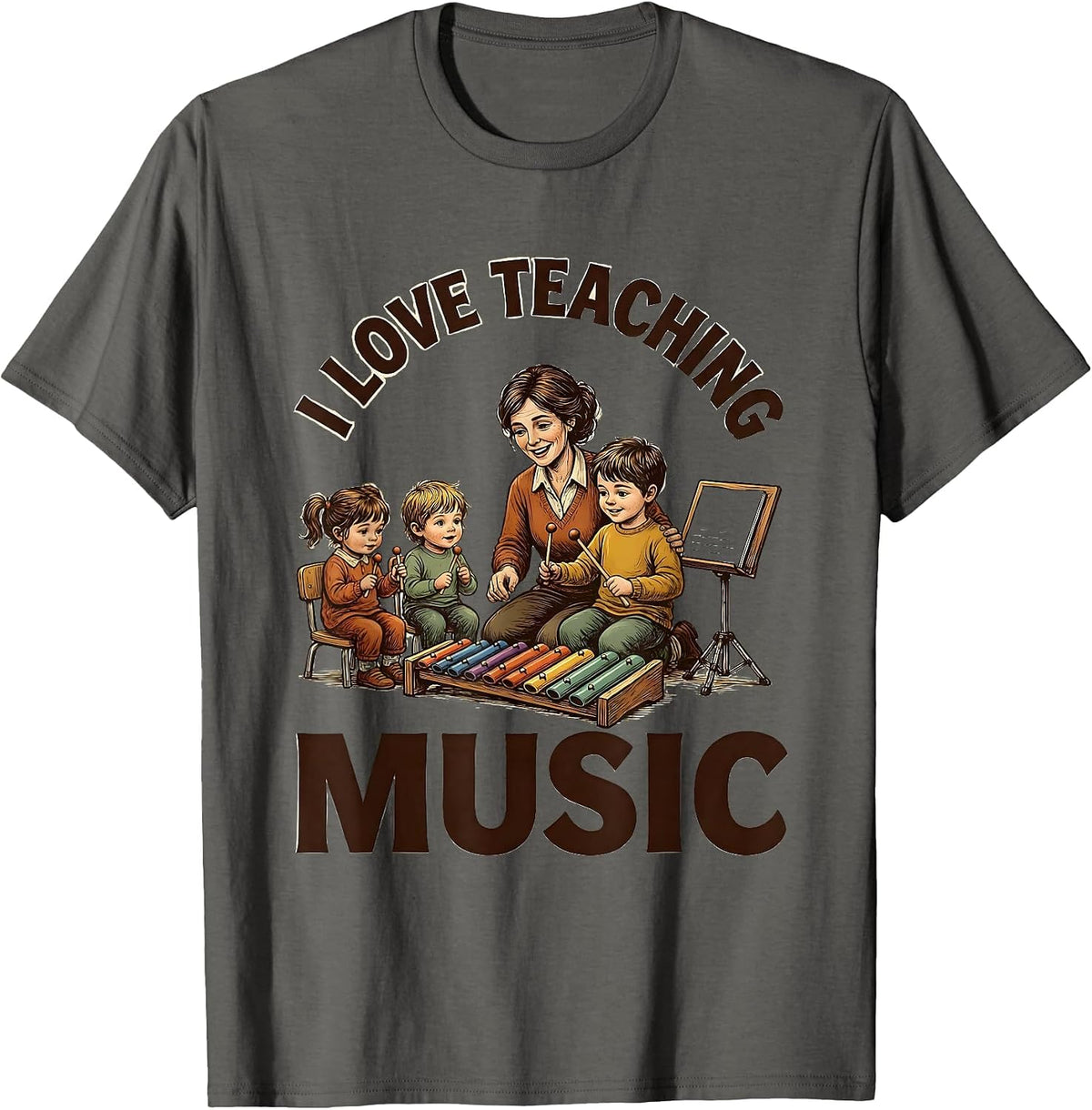 Men's I Love Teaching Music Cheerful Music Teacher Back To School T-Shirt - Asphalt Grey