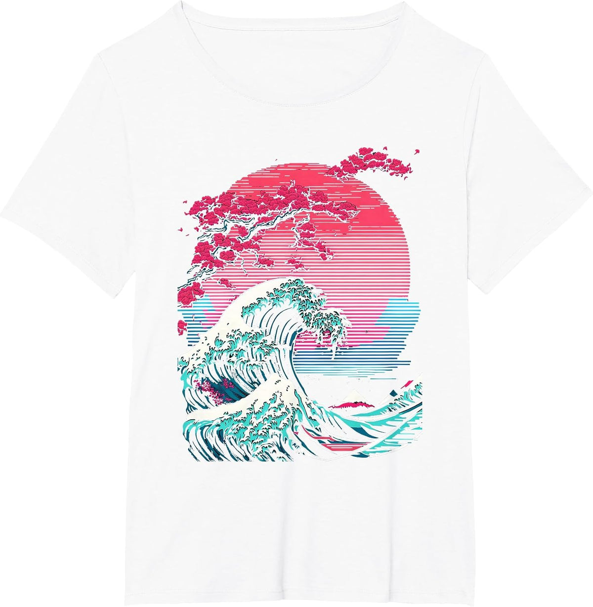 Great Wave Off Kanagawa Retro Glitch Aesthetic Vaporwave T-Shirt - White