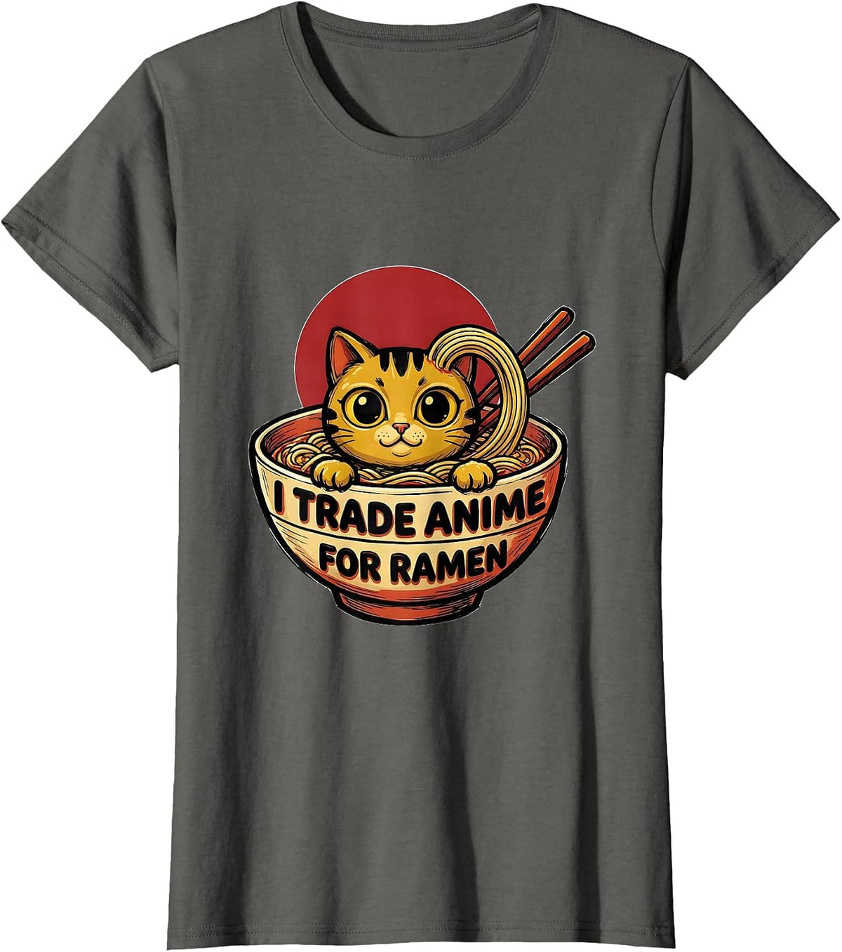 Women's I Trade Anime For Ramen Funny Kawaii Cat Anime Gift T-Shirt - Asphalt Grey