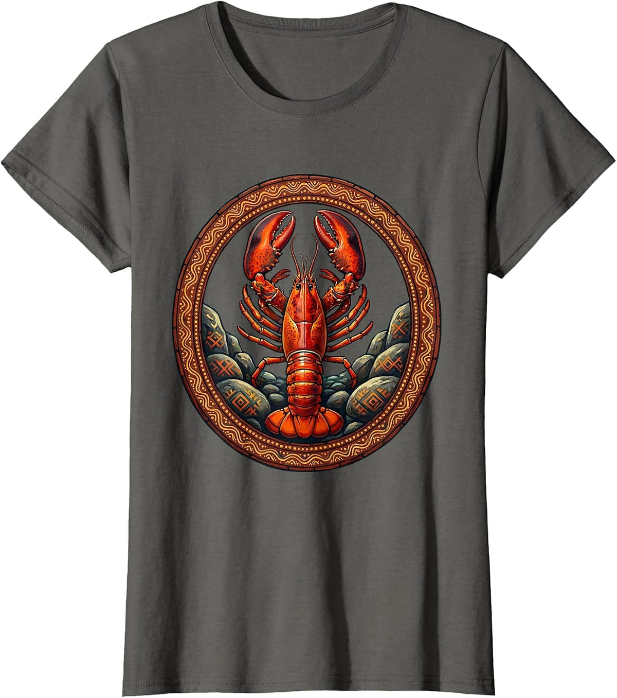 Women's Lobster Walking Ocean Floor Rocks Illustration T-Shirt - Asphalt Grey