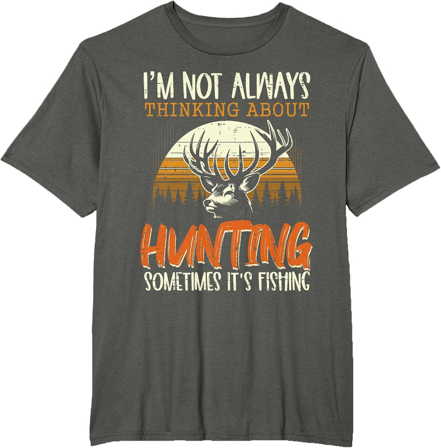 Not Always Thinking Hunting Fishing Funny Men Women Kids T-Shirt, Men's Big and Tall, Asphalt Grey, 2X Tall - As Pictured
