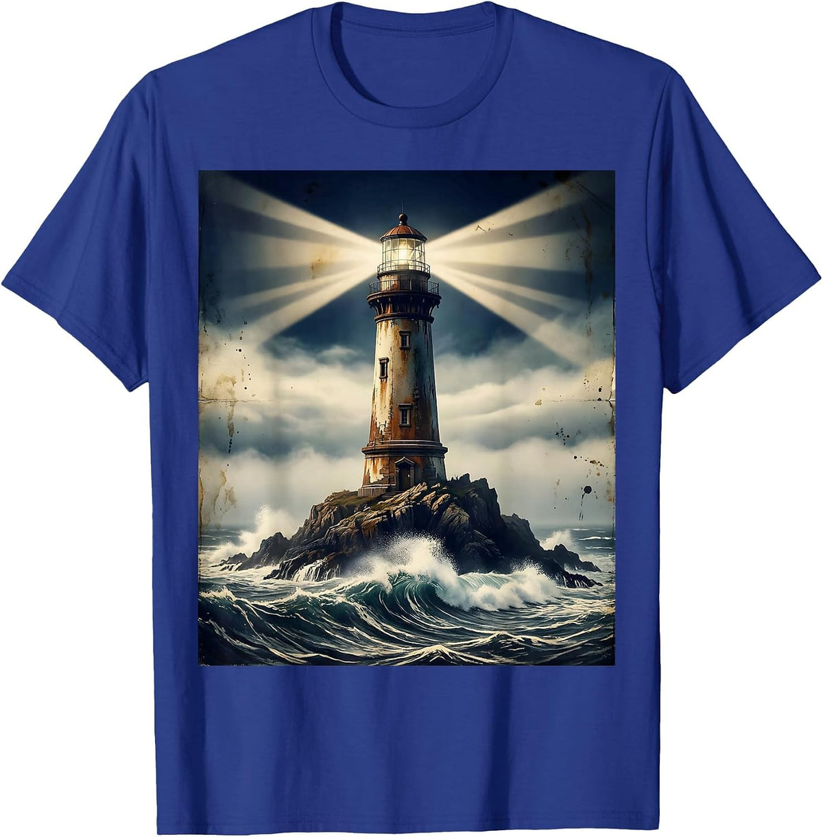 Men's Lighthouse Beam Through Night Fog Sailor Design T-Shirt - Royal Blue