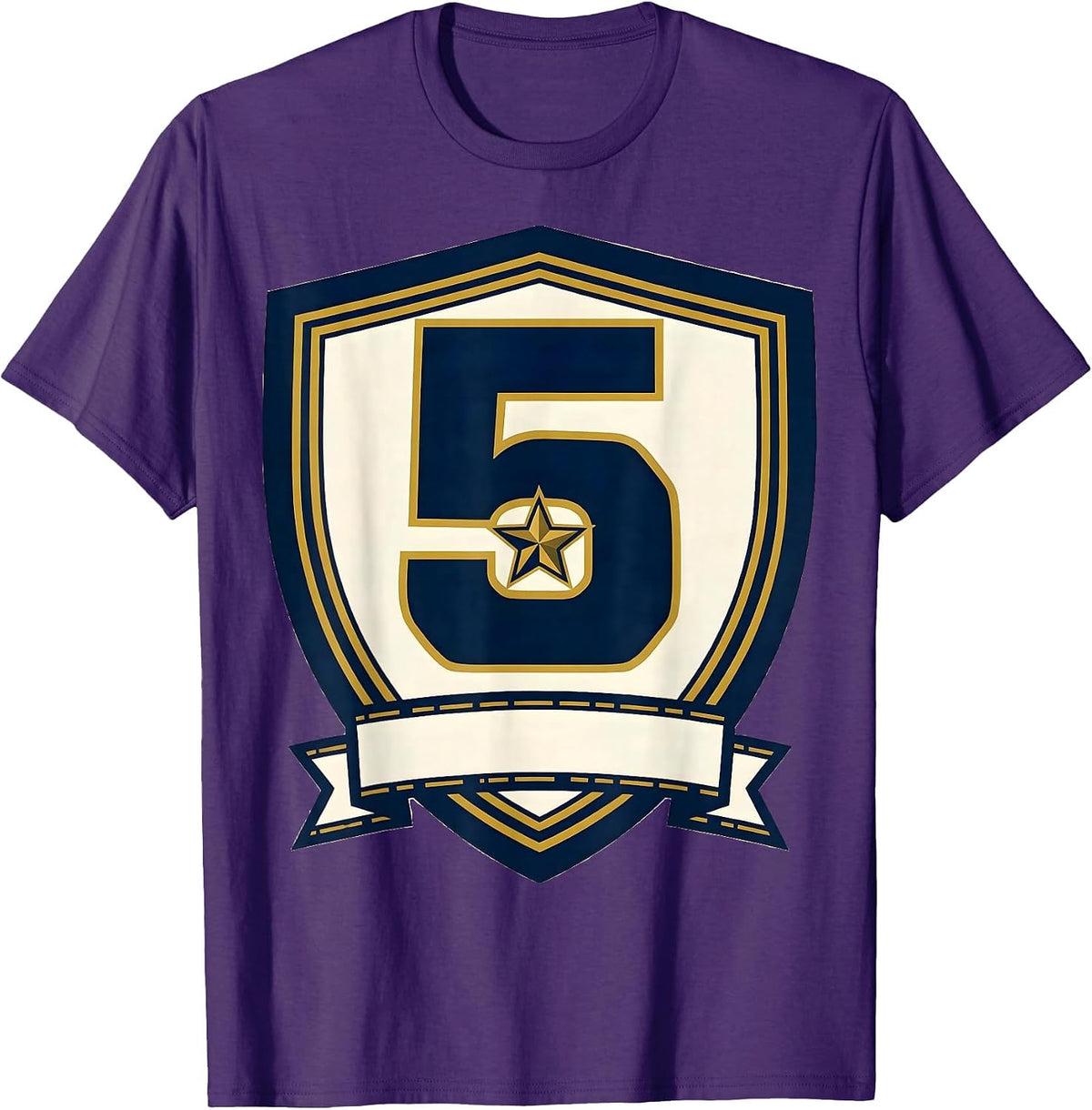Men's Sealed Shield Badge Number Five Grade-Level School All-Stars T-Shirt - Purple