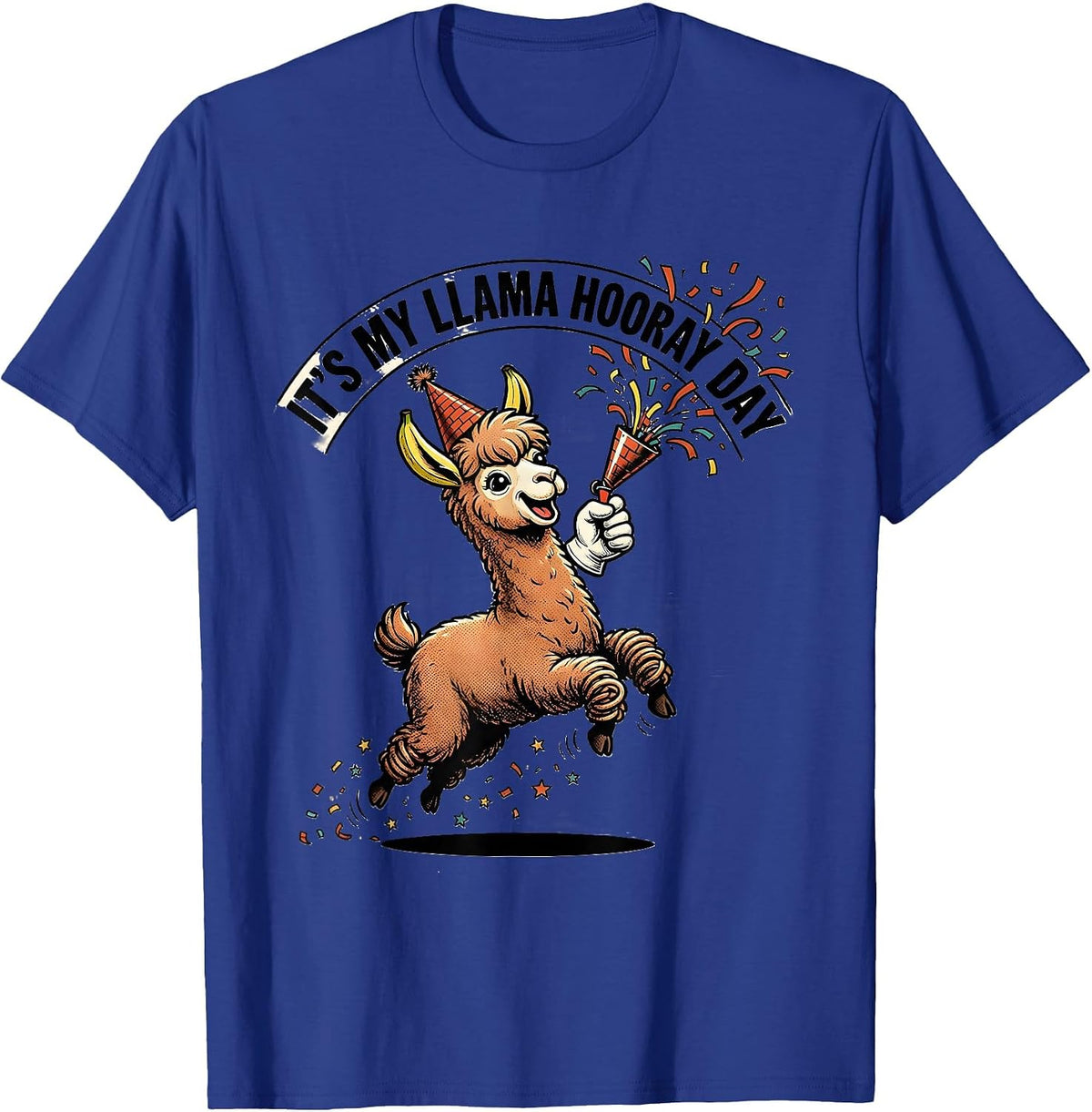 Men's It's My Llama Hooray Day Retro Cartoon Funny Alpaca Humor T-Shirt - Royal Blue