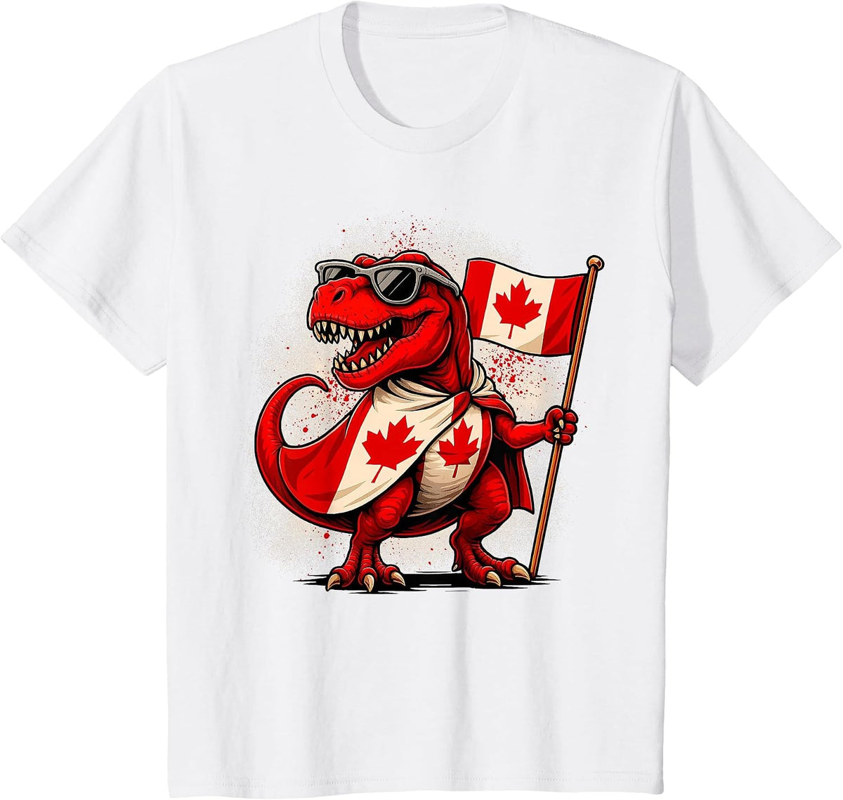 Funny T Rex Maple Leaf Canadian Flag Canada Day Kids Boys T-Shirt - White