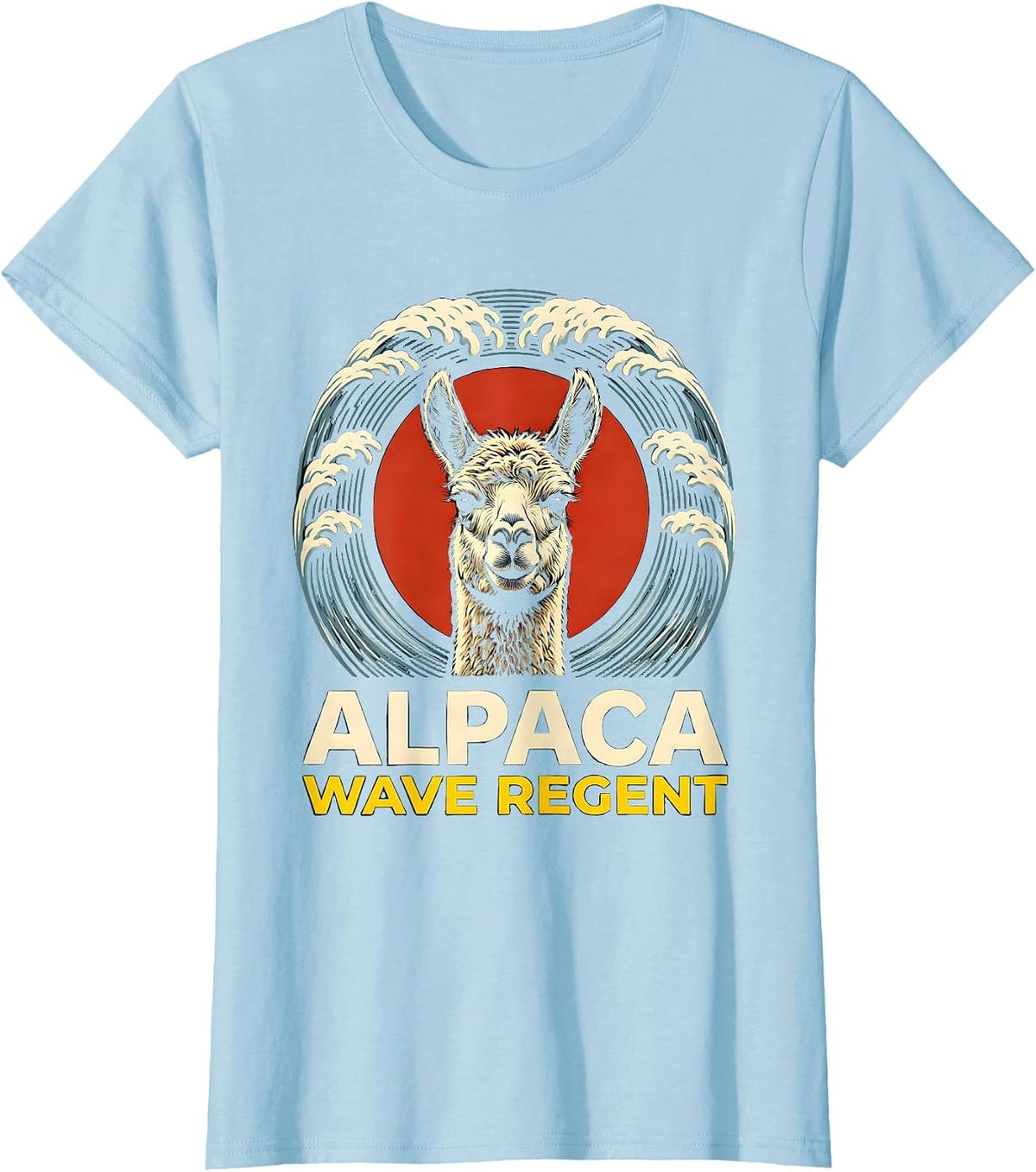 Women's Alpaca Wave Regent Stencil Graphic Funny Animal Lover Pet T-Shirt - Baby Blue