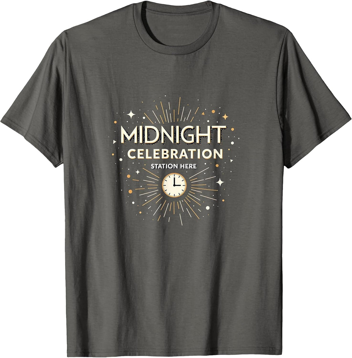 Midnight Celebration Station Here New Year Design T-Shirt - Asphalt Grey
