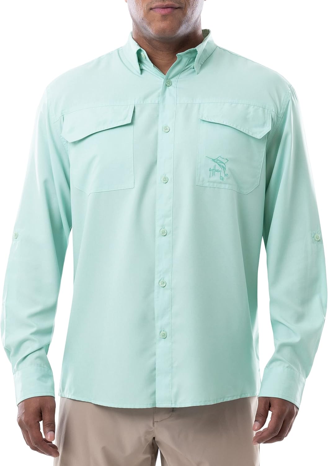 Guy Harvey Men's Long Sleeve Harbor Heather Performance Fishing Shirt - Plume
