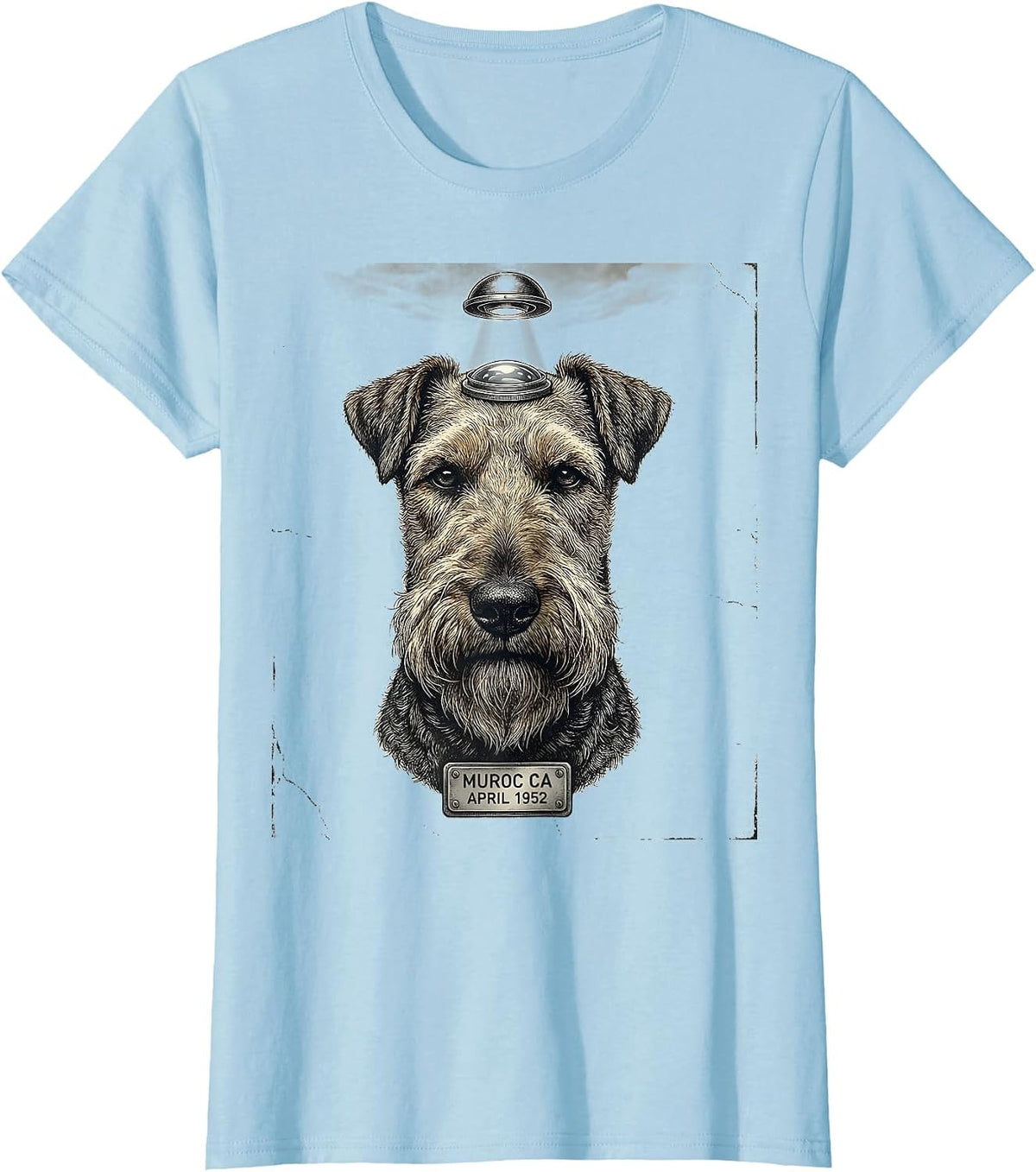 Muroc CA April 1952 Distressed Airedale Terrier UFO Selfie T-Shirt - Baby Blue
