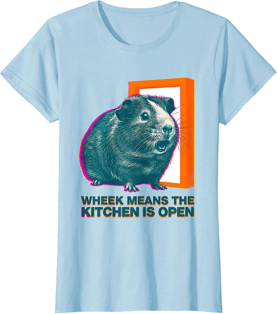 Women's Wheek Means The Kitchen Is Open Funny Guinea Pig Pet Lover T-Shirt - Baby Blue