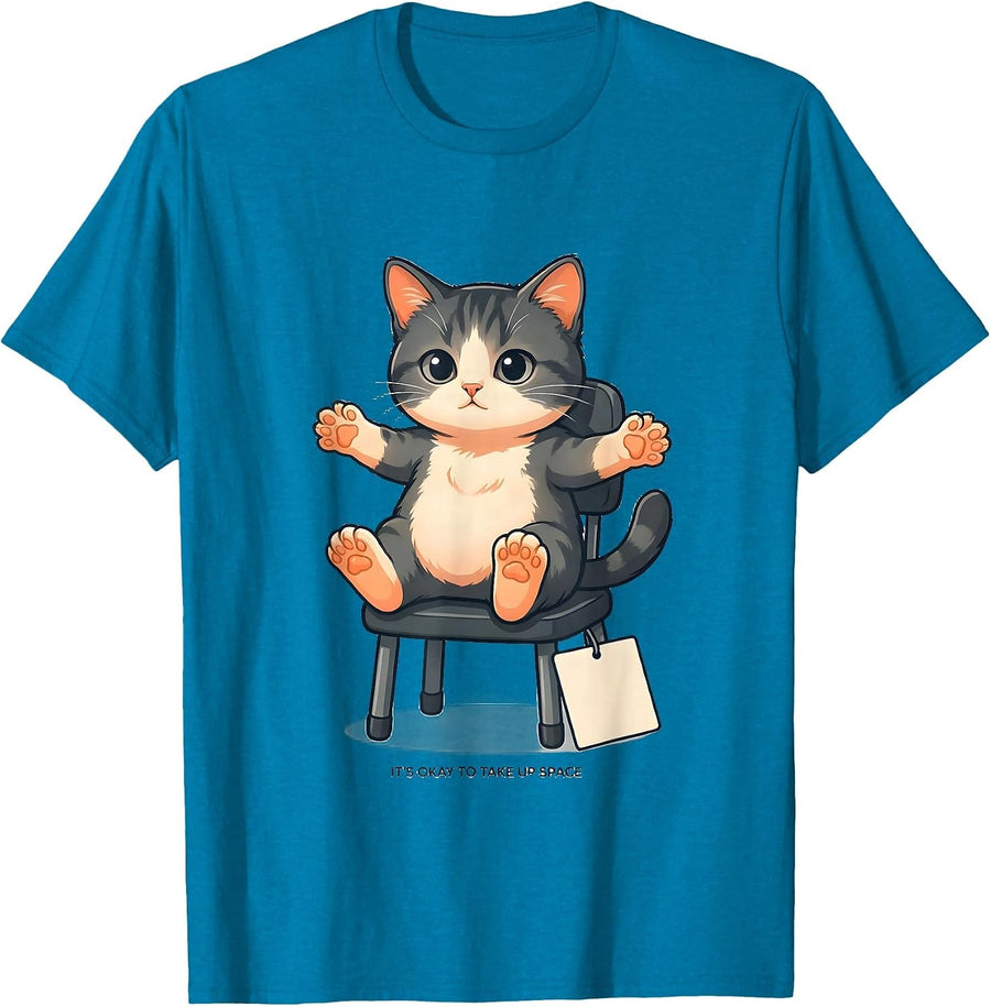 It's Okay To Take Up Space Cute Kawaii Cat Lover Gift T-Shirt - Sapphire Blue