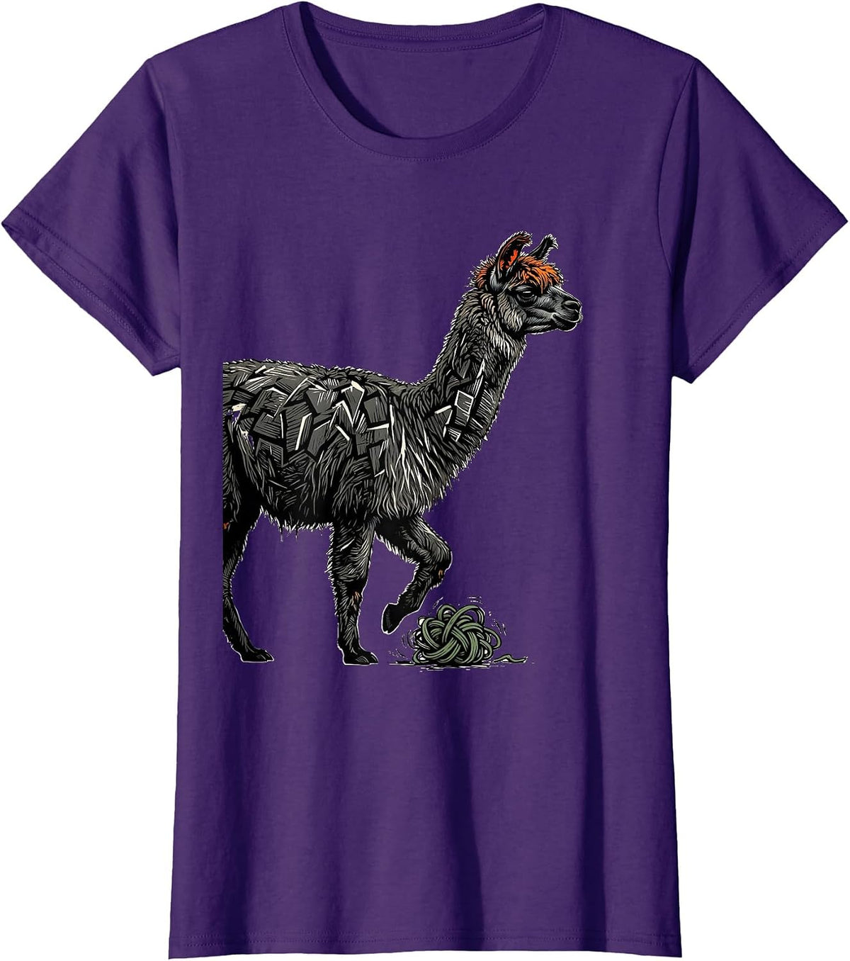 Women's Llama Linocut Funny Alpaca Lover Gift T-Shirt - Purple