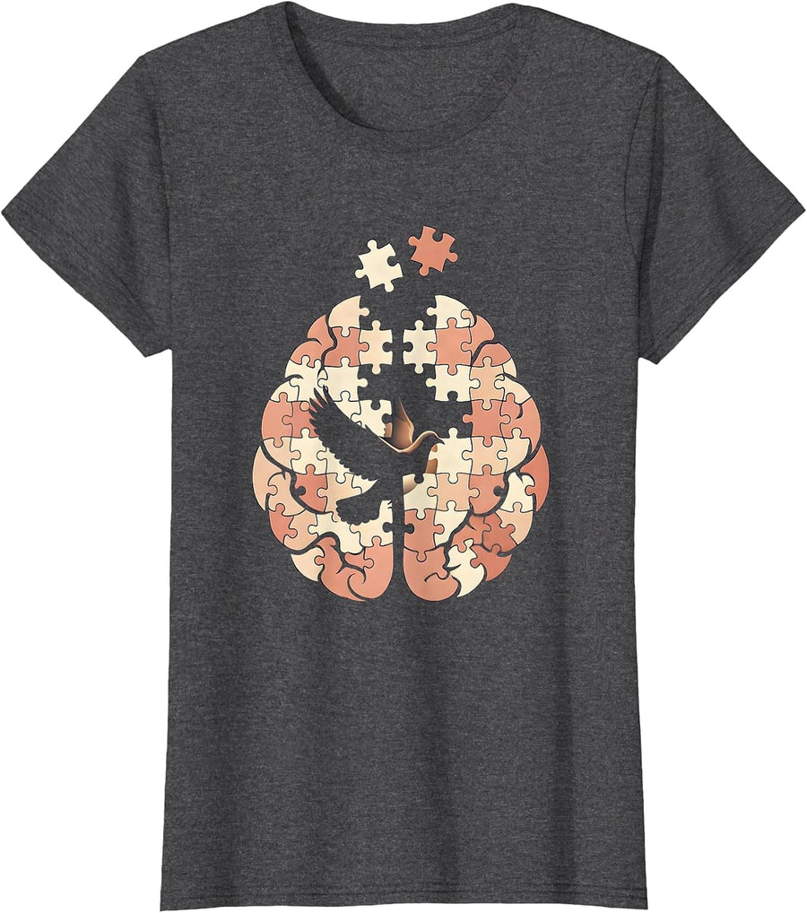 Women's Sped Teacher Brain Puzzle Piece Graphic T-Shirt - Dark Heather Grey