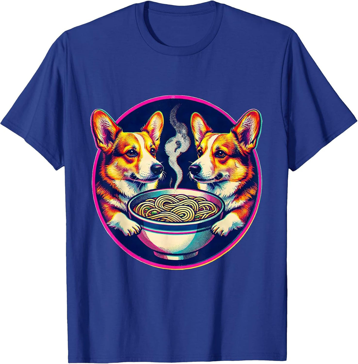 Corgi Ramen Buddies Cute Dog Noodle Bowl Art T-Shirt - Royal Blue