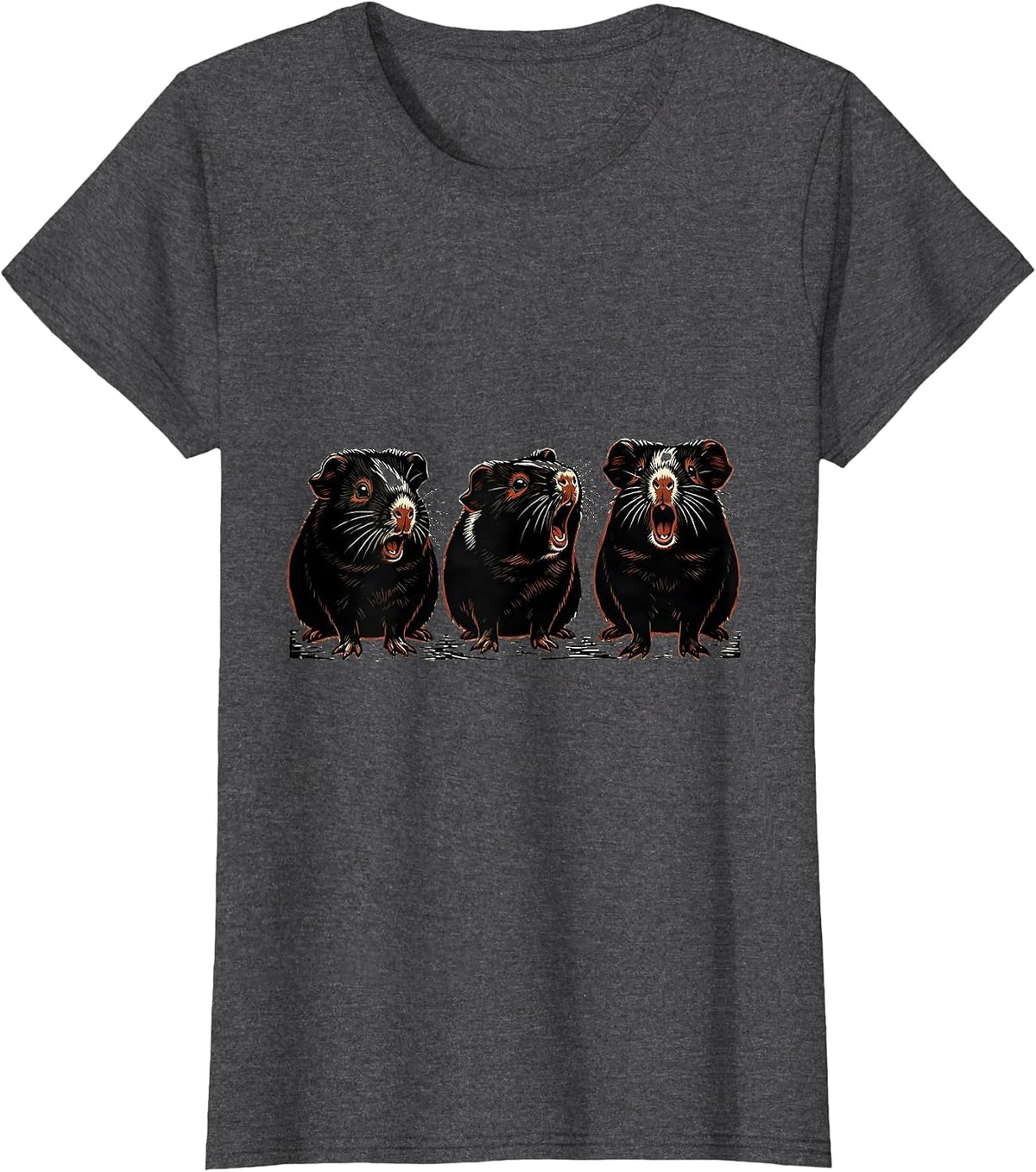 Women's Guinea Pig Alert Linocut Funny Pet Lover T-Shirt - Dark Heather Grey