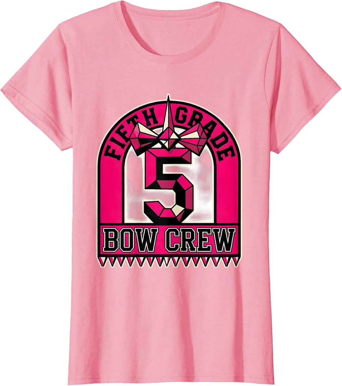 Women's Fifth Grade Bow Crew Coquette Bow Back To School Girly T-Shirt - Pink