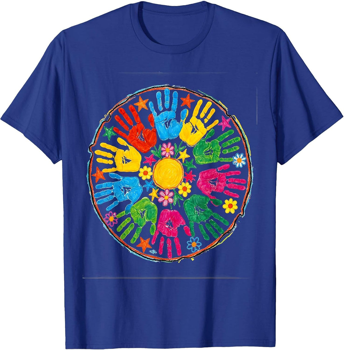 Preschool Teacher Handprint Art Graphic T-Shirt - Royal Blue