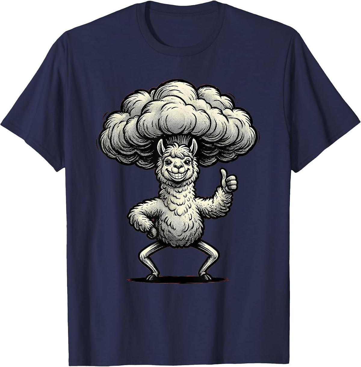 Men's Funny Fluffy Alpaca Ridiculous Haircut Proud Pose T-Shirt - Navy Blue