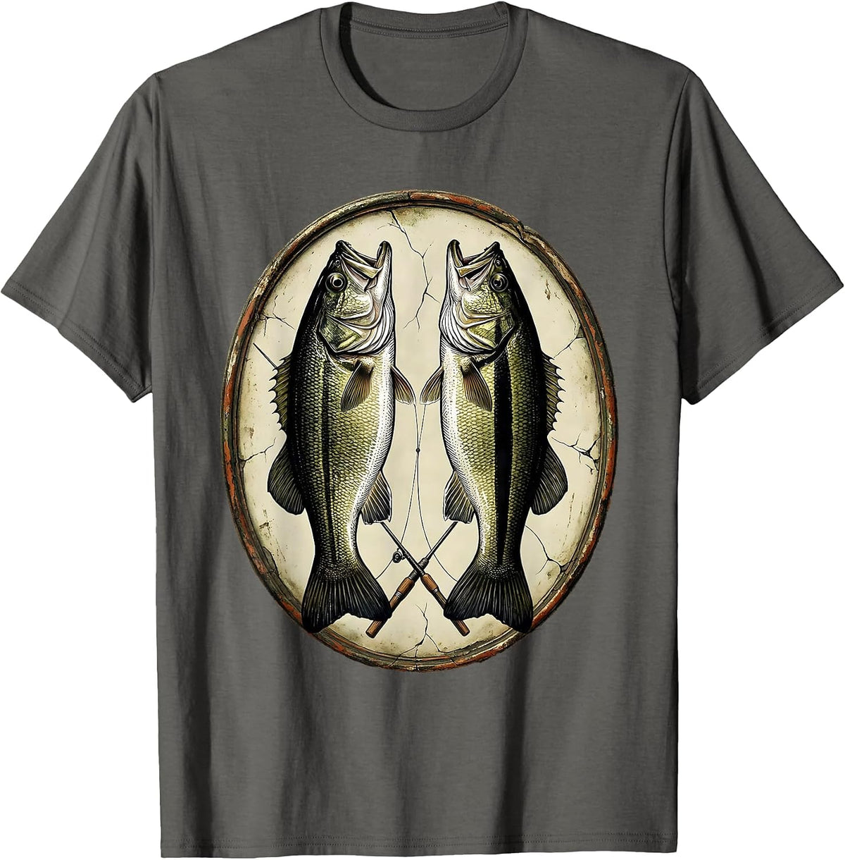 Bass Profile Vintage Fishing Humor Angler Gift T-Shirt - Asphalt Grey
