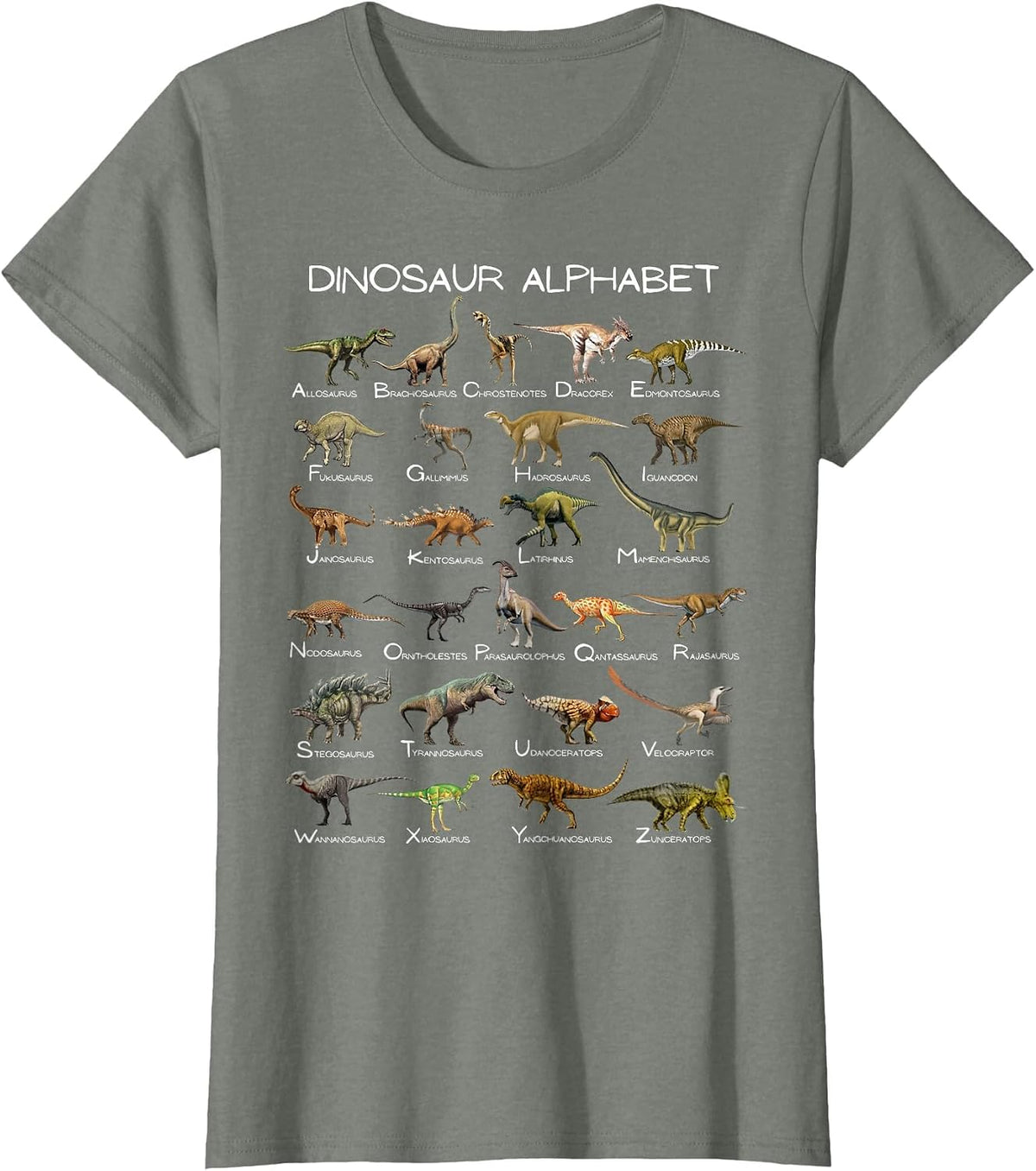 Dinosaur Alphabet ABC Dino Paleontology Educational T-Shirt - Olive Heather