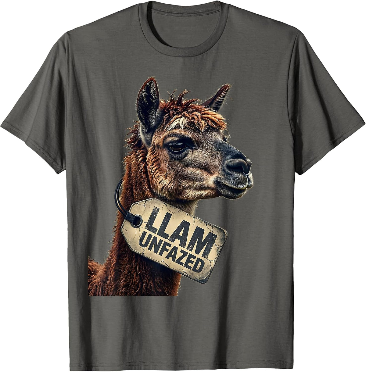 Llam Unfazed Distressed Funny Llama Alpaca Humor Gift T-Shirt - Asphalt Grey