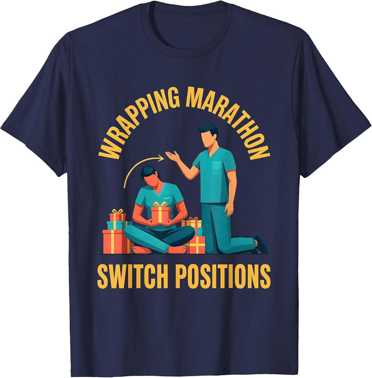 Men's Wrapping Marathon Switch Positions Funny Physical Therapist T-Shirt - Navy Blue