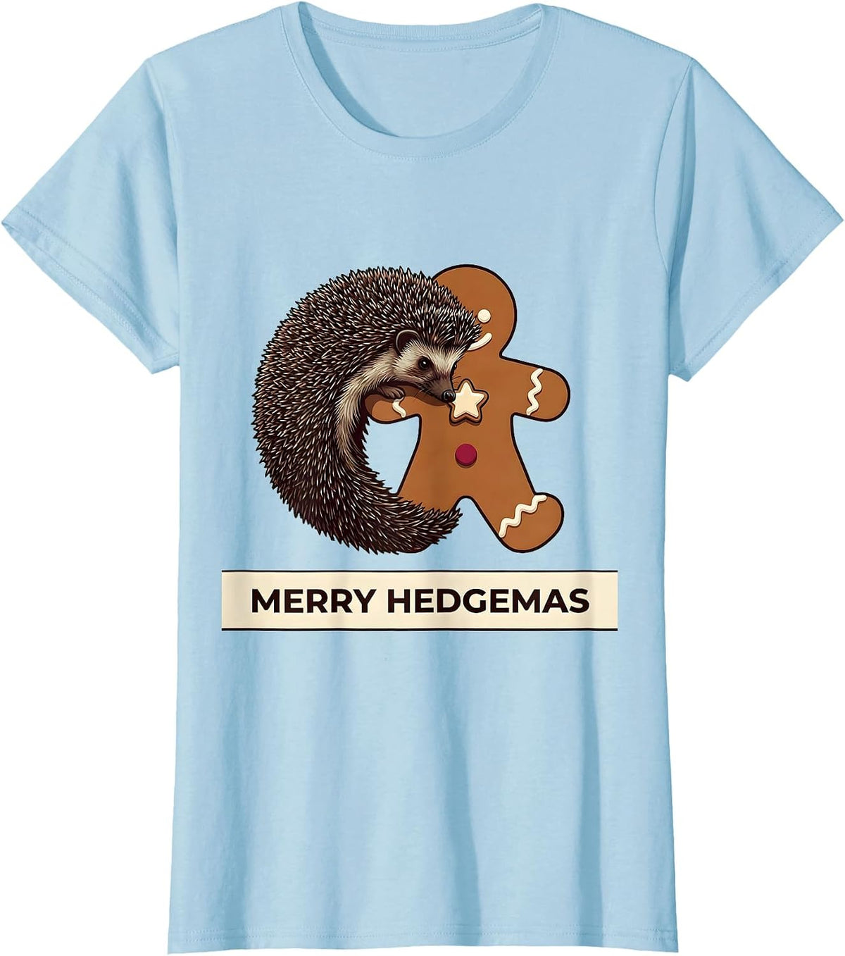 Women's Merry Hedgemas Cute Hedgehog Christmas Humor Novelty T-Shirt - Baby Blue