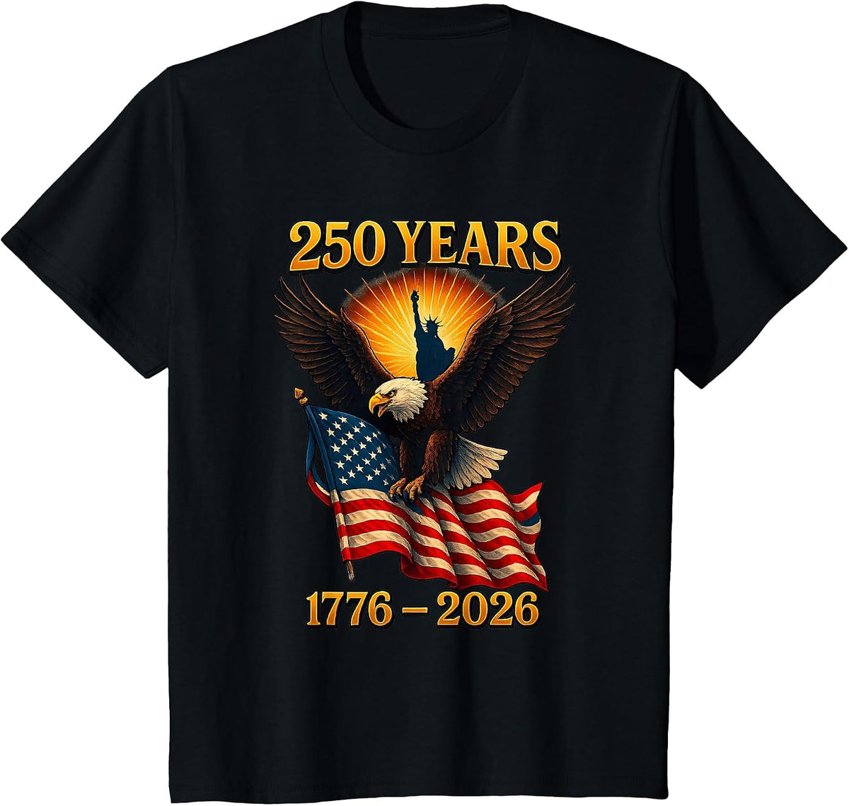 American 250 Years Retro Eagle USA Patriotic 1776 to 2026 T-Shirt - Black