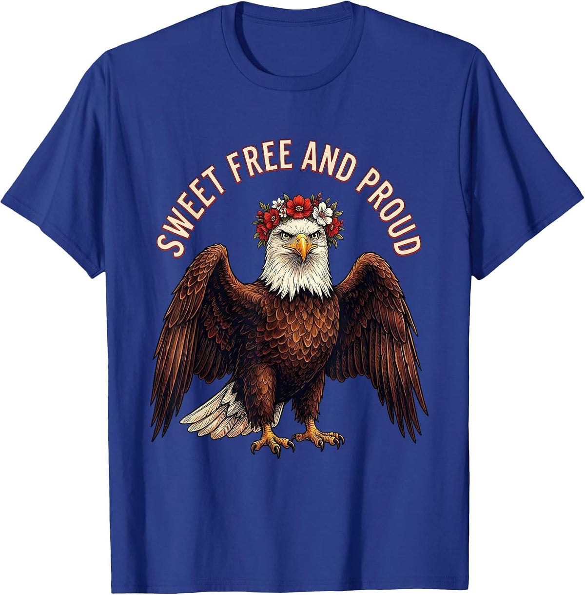 Sweet Free and Proud Red White and Blue Girls Design T-Shirt - Royal Blue