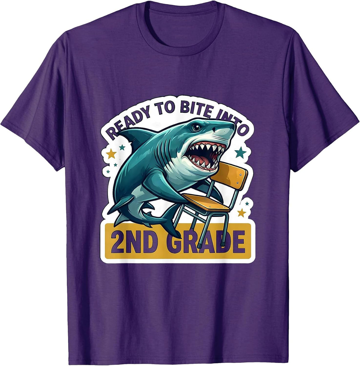Ready To Bite Into 2nd Grade Funny Shark Back to School Kids T-Shirt - Purple