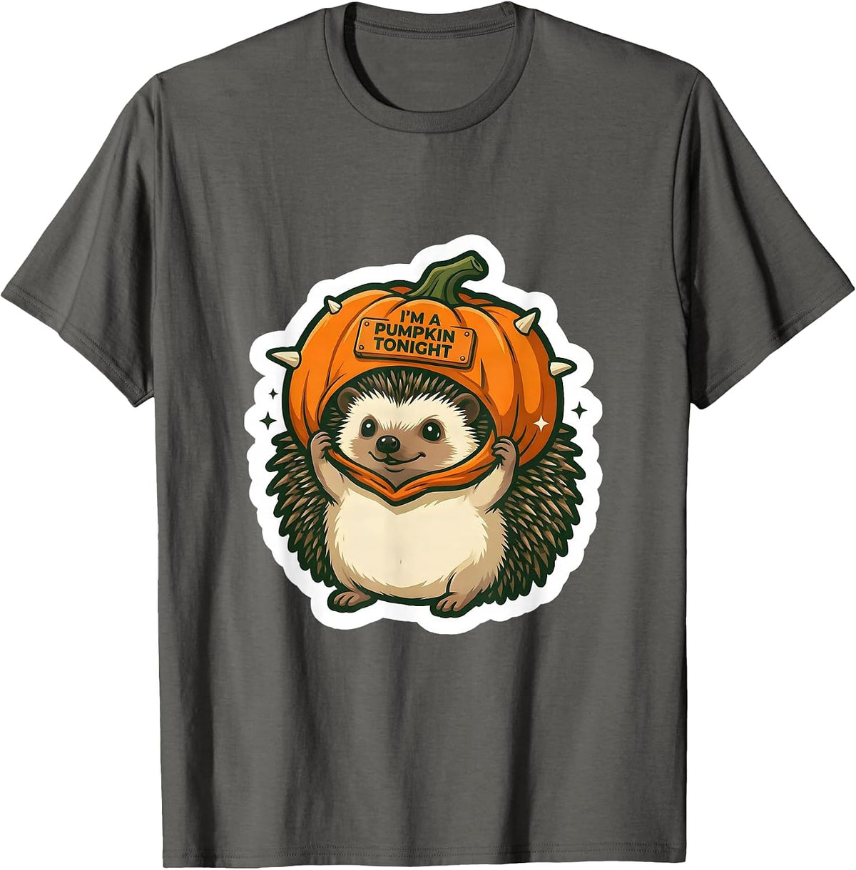 Men's I'm A Pumpkin Tonight Cute Hedgehog Halloween Costume T-Shirt - Asphalt Grey