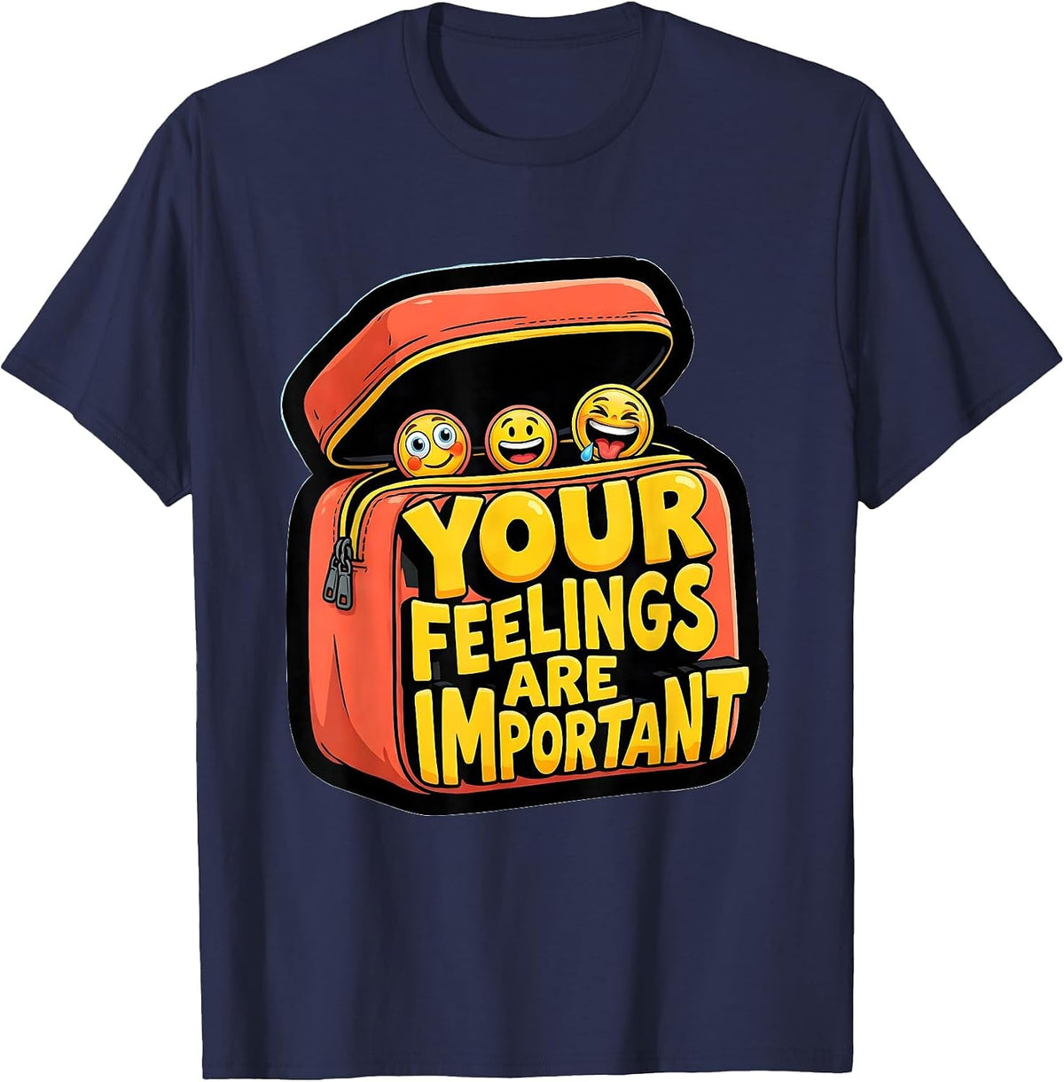 Your Feelings Are Important Cartoon Mental Health Counselor T-Shirt - Navy Blue