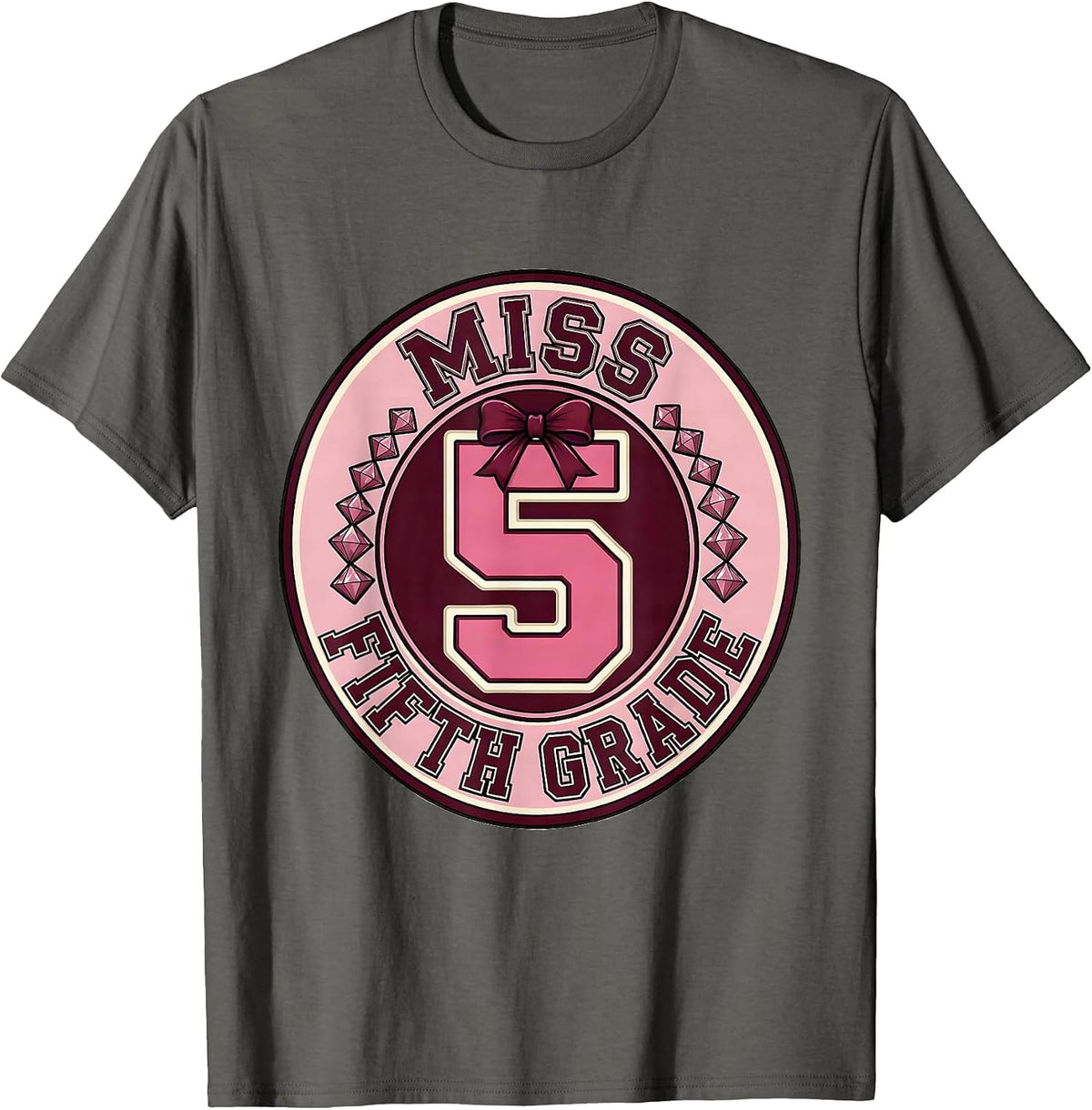Men's Miss Fifth Grade Sparkle Varsity Coquette Bow Back To School T-Shirt - Asphalt Grey