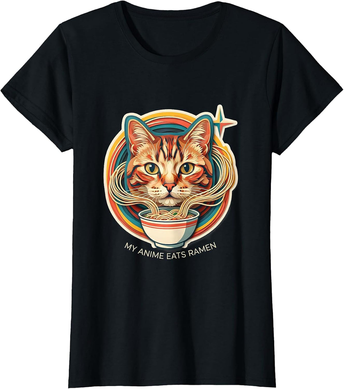 My Anime Eats Ramen Funny Kawaii Anime Cat Ramen Gift T-Shirt - Black