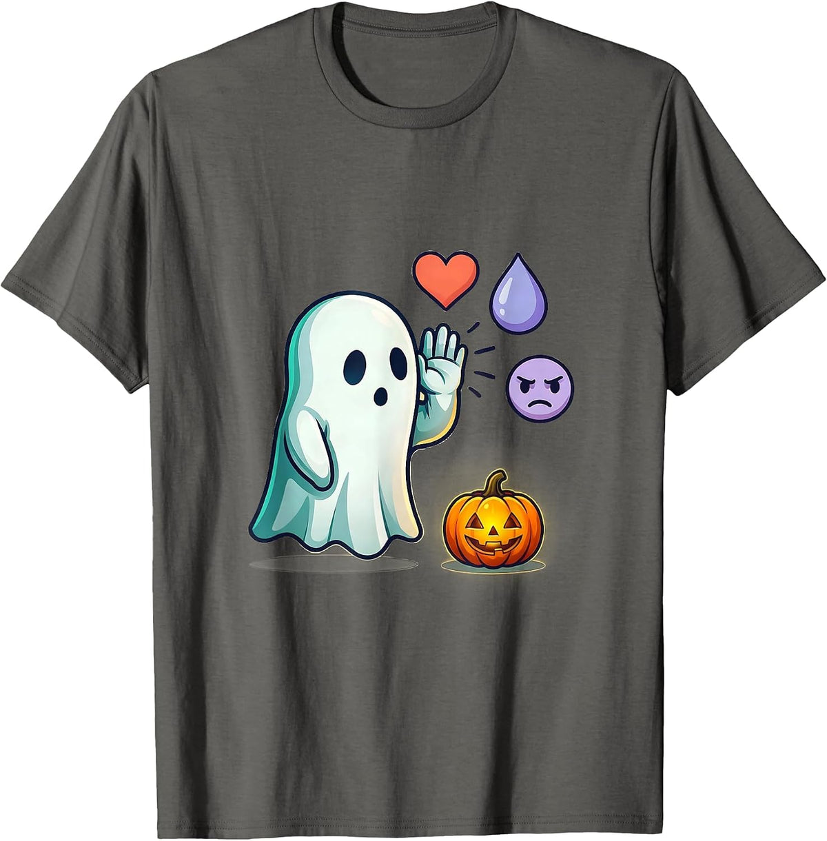 Men's Friendly Ghost Halloween Mental Health Awareness School T-Shirt - Asphalt Grey