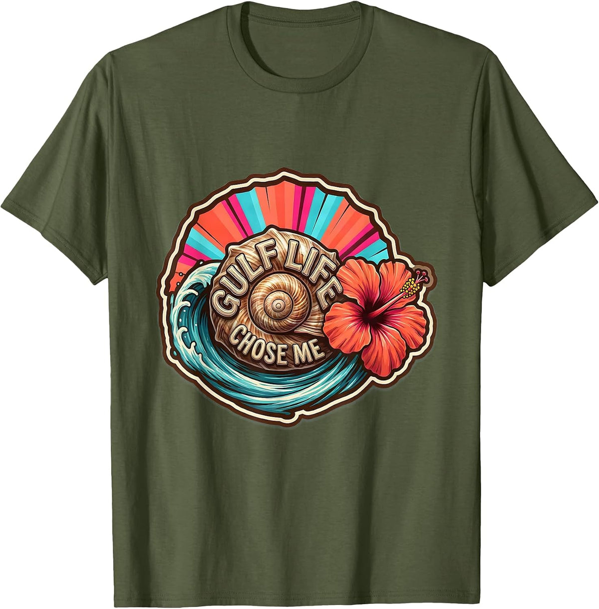 Gulf Life Chose Me Gulf of Mexico Design T-Shirt - Olive Green