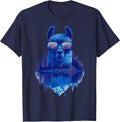 Funny Alpaca Llama with Sunglasses Animal Graphic T-Shirt - Navy Blue