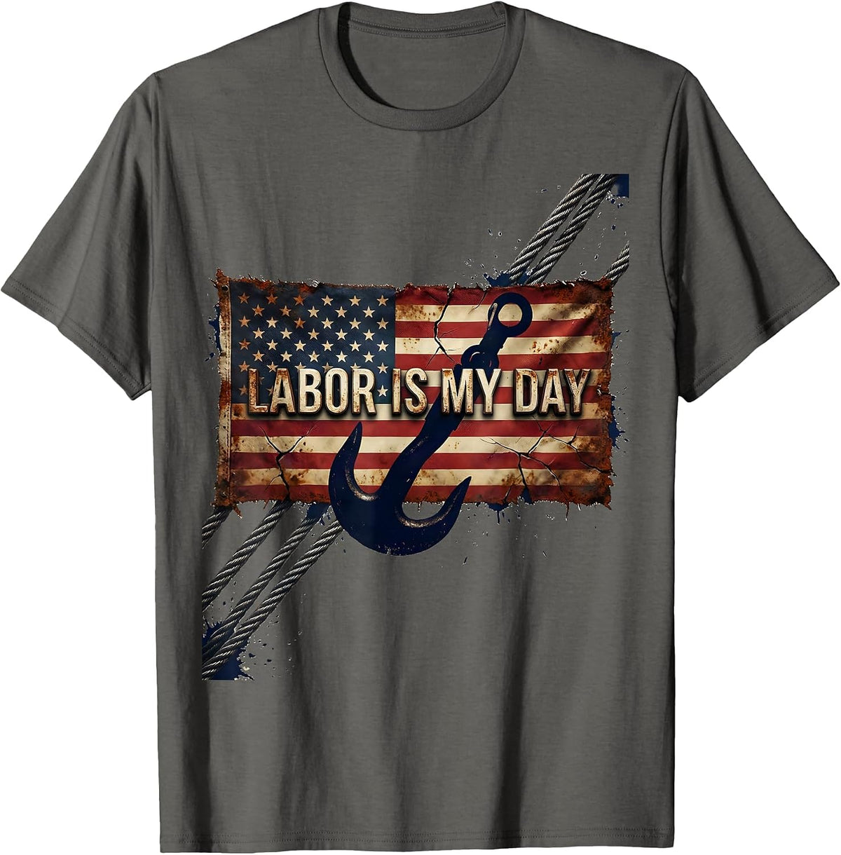 Labor Is My Day Distressed Blue Collar Pride Labor Day T-Shirt - Asphalt Grey