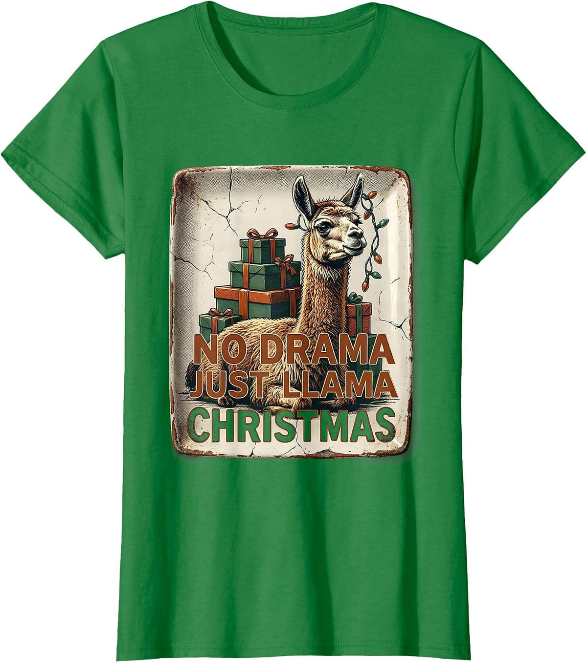 No Drama Just Llama Christmas Funny Llama Lover Vintage T-Shirt - Kelly Green