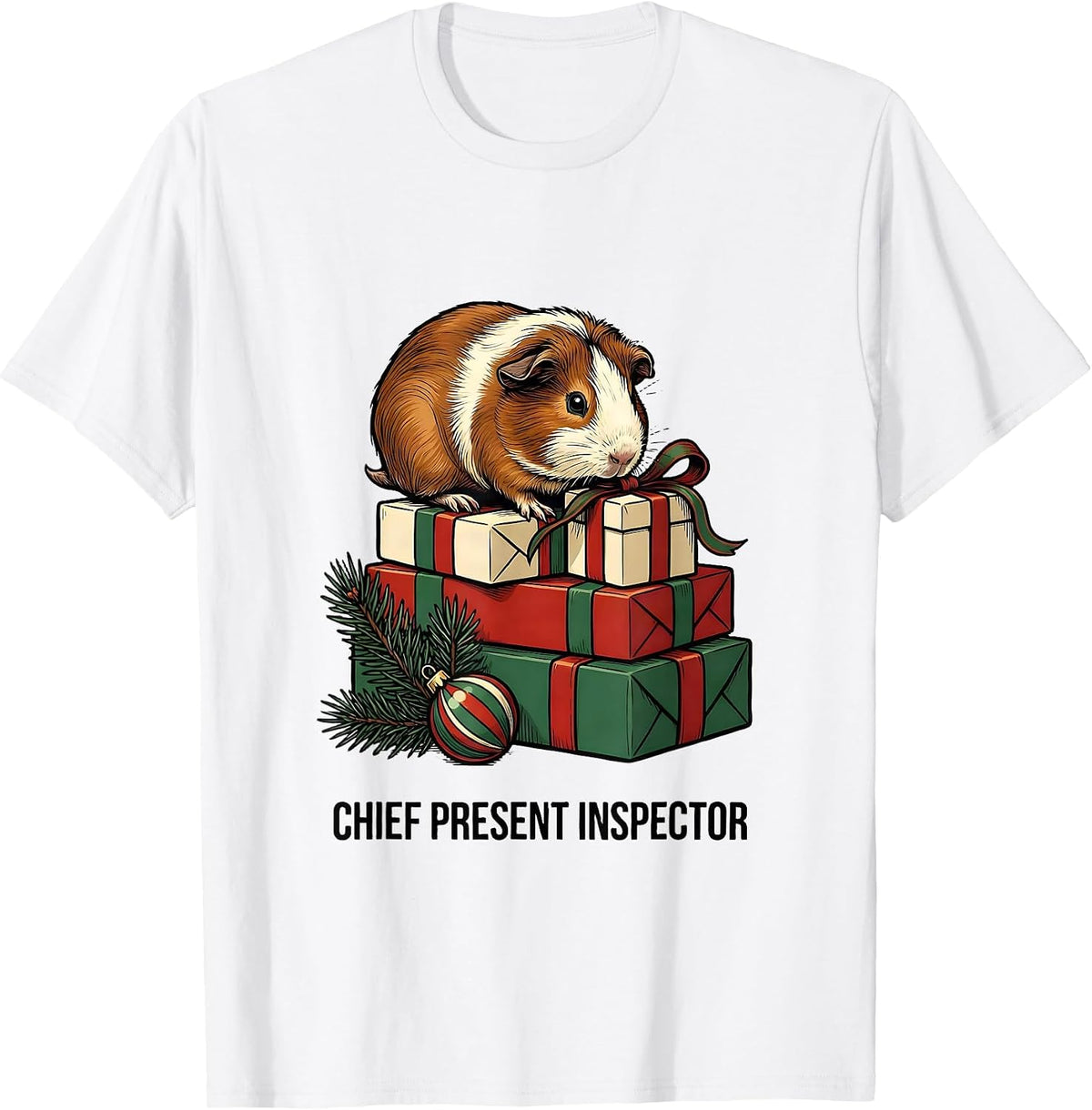 Men's Chief Present Inspector Funny Guinea Pig Christmas Pet Lover T-Shirt - White