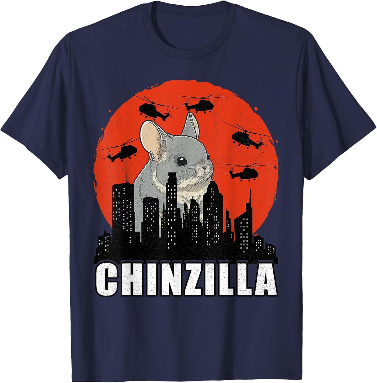Chinchilla T-Shirt Chinzilla Retro Chinchilla Lovers Funny T-Shirt - Navy Blue