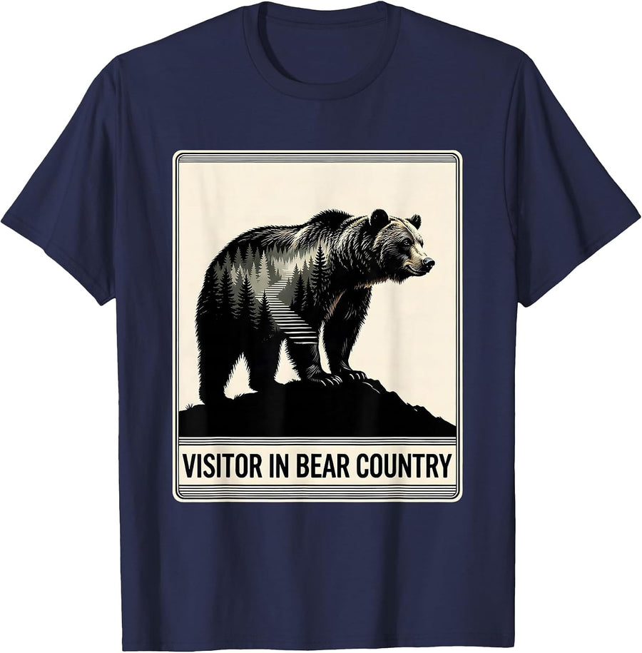Visitor In Bear Country Funny Outdoor Nature Hiker T-Shirt - Navy Blue