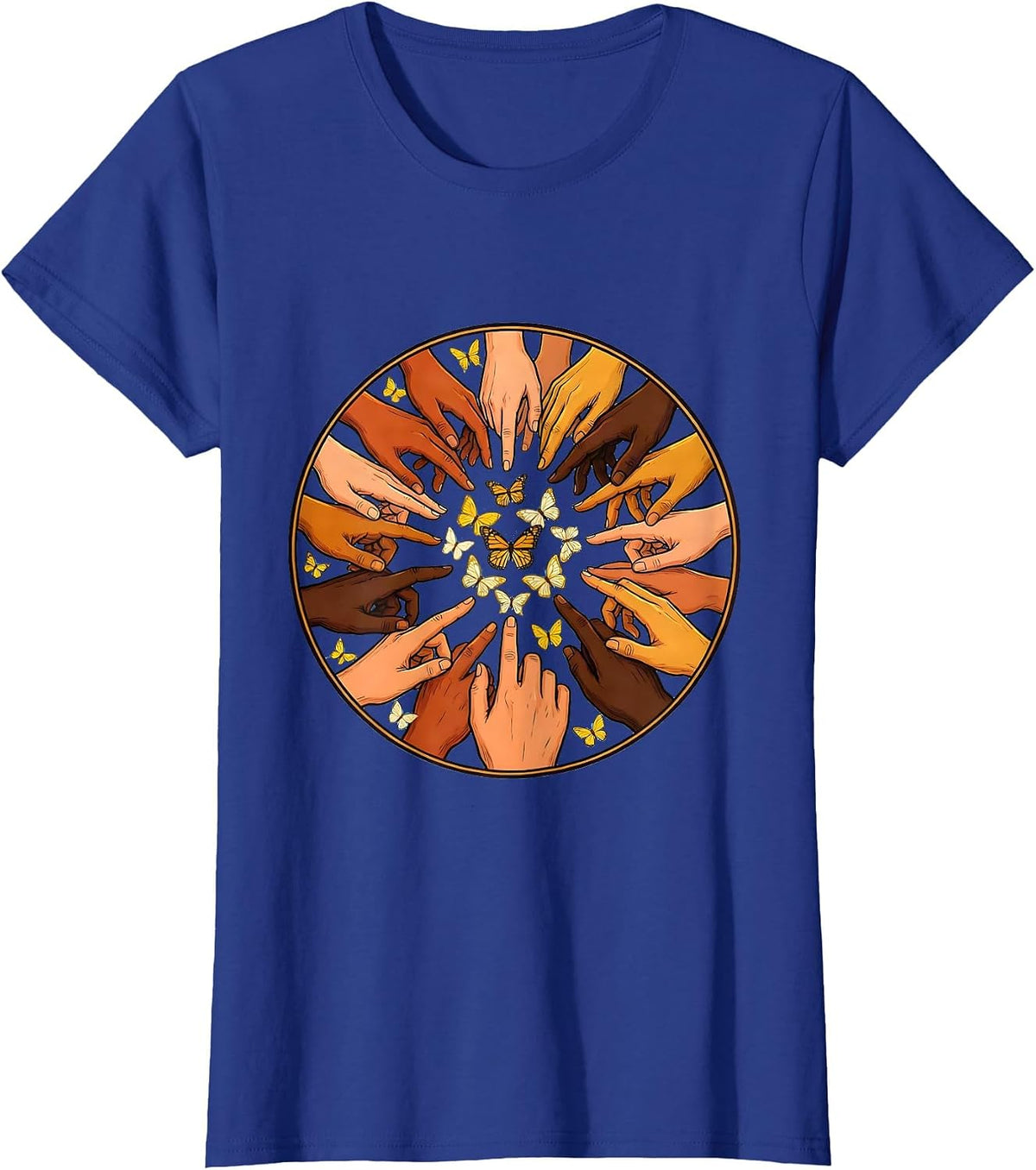 Women's Down Syndrome Awareness Diverse Hands Circle T-Shirt - Royal Blue